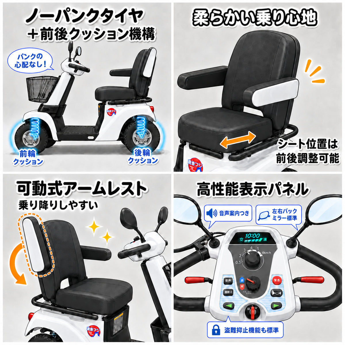 【リフレッシュカー】[電動カート]Serio遊歩フジ00020-000048｜ノーパンクホワイトマイカ非課税送料8800円込北海道・沖縄と離島別途送料