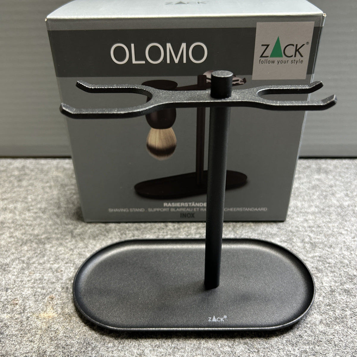 [SAMPLE] シェービングスタンド｜ZACK 40519 OLOMO MB シェービングブラシホルダー 洗面収納 小物置き 幅15cm 高さ13.5cm 奥行き7.5cm 18/10ステンレス製 マットブラック