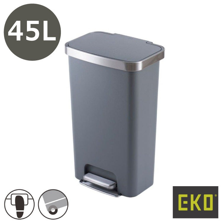 EKO(イーケーオー) ハナ ステップビン45L｜ゴミ箱 3色展開(ブラック/グレー/ホワイト) ステップタイプ ペダルビン 軽量 ポリプロピレン 大容量 EK6266-45L