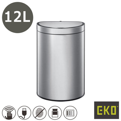 EKO(イーケーオー) ミラージュセミラウンド センサービン12L｜ゴミ箱 シルバー メタリックマット センサータイプ ステンレス ミニ EK9331RMMT-12L