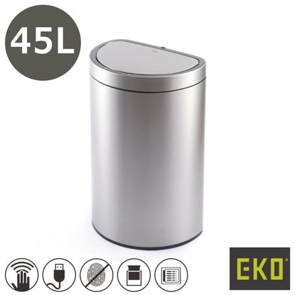 EKO(イーケーオー) ミラージュセミラウンド センサービン45L｜ゴミ箱 シルバー メタリックマット センサータイプ ステンレス 大容量 EK9331RMMT-45L