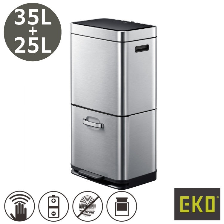 EKO(イーケーオー) ヒマラヤ センサービン35L+25L｜ゴミ箱 シルバー センサー 2段式 分別 ステンレス 大容量 EK9339X-GMT-35L+25L