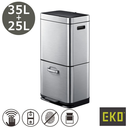 EKO(イーケーオー) ヒマラヤ センサービン35L+25L｜ゴミ箱 シルバー センサー 2段式 分別 ステンレス 大容量 EK9339X-GMT-35L+25L