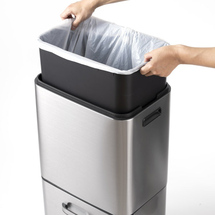 EKO(イーケーオー) ヒマラヤ センサービン35L+25L｜ゴミ箱 シルバー センサー 2段式 分別 ステンレス 大容量 EK9339X-GMT-35L+25L