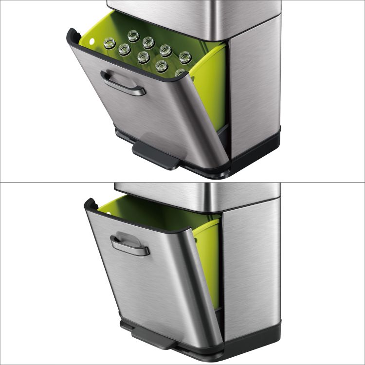 EKO(イーケーオー) ヒマラヤ センサービン35L+25L｜ゴミ箱 シルバー センサー 2段式 分別 ステンレス 大容量 EK9339X-GMT-35L+25L
