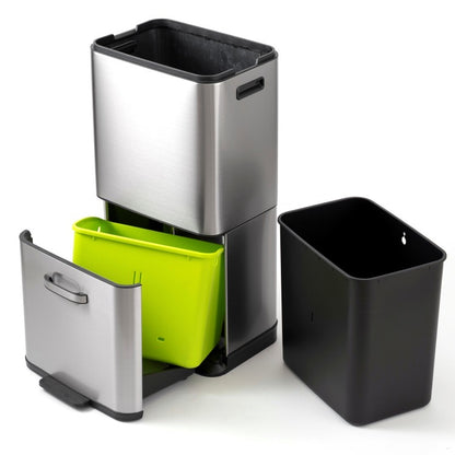 EKO(イーケーオー) ヒマラヤ センサービン35L+25L｜ゴミ箱 シルバー センサー 2段式 分別 ステンレス 大容量 EK9339X-GMT-35L+25L