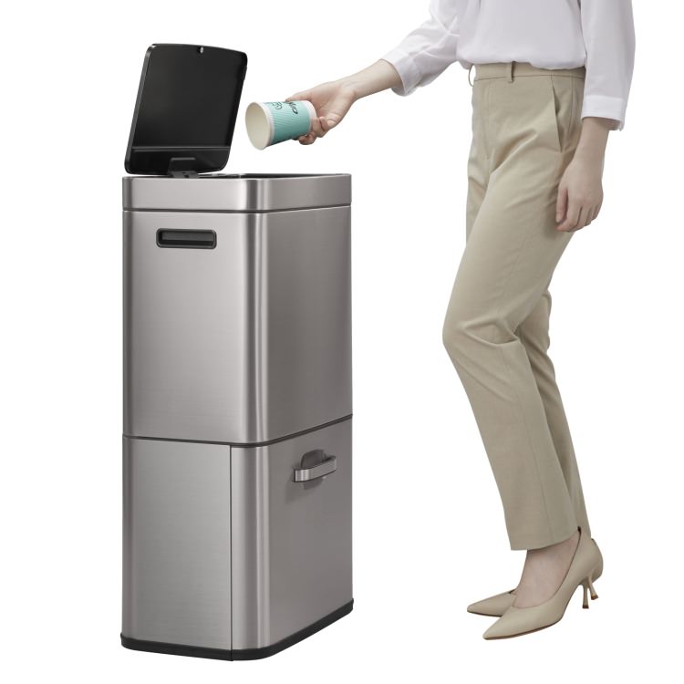 EKO(イーケーオー) ヒマラヤ センサービン35L+25L｜ゴミ箱 シルバー センサー 2段式 分別 ステンレス 大容量 EK9339X-GMT-35L+25L