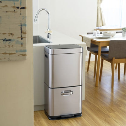 EKO(イーケーオー) ヒマラヤ センサービン35L+25L｜ゴミ箱 シルバー センサー 2段式 分別 ステンレス 大容量 EK9339X-GMT-35L+25L