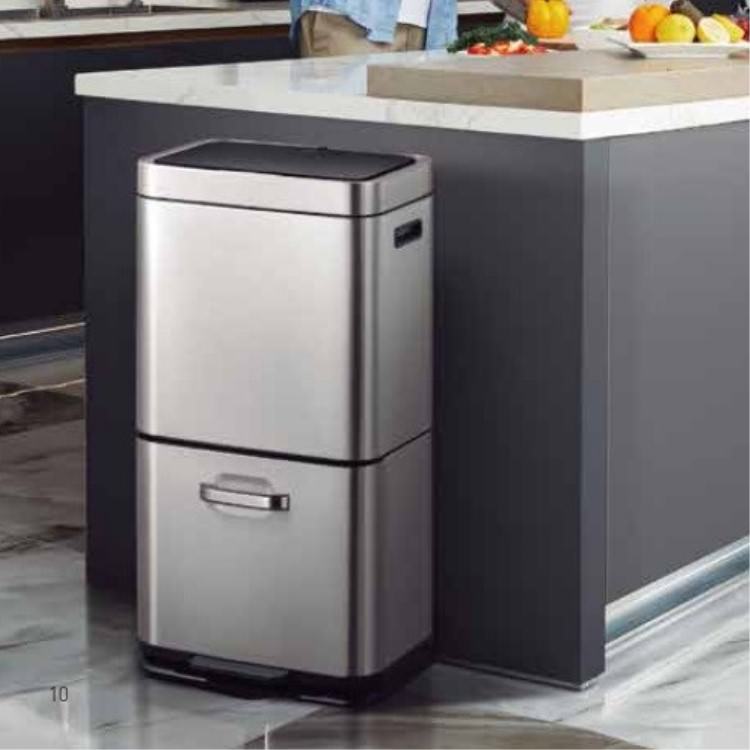 EKO(イーケーオー) ヒマラヤ センサービン35L+25L｜ゴミ箱 シルバー センサー 2段式 分別 ステンレス 大容量 EK9339X-GMT-35L+25L