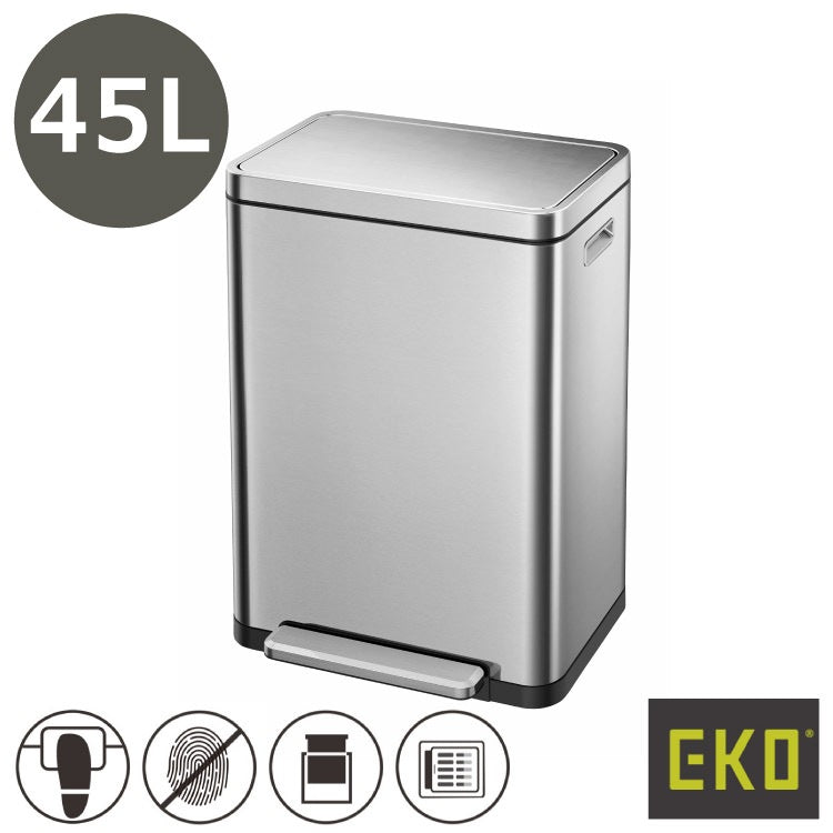 EKO(イーケーオー) Xキューブ ステップビン45L｜ゴミ箱 シルバー ステップ ペダルビン ステンレス 大容量 EK9368MT-45L