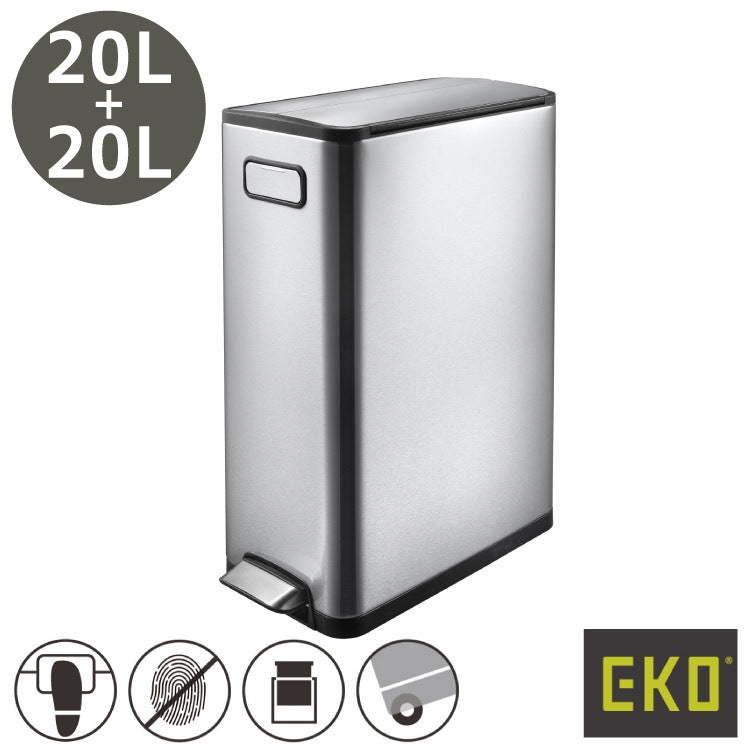 EKO(イーケーオー) エコフライ ステップビン20L+20L｜ゴミ箱 シルバー ペダルビン オールステンレス 分別 大容量 EK9377MT-20L+20L
