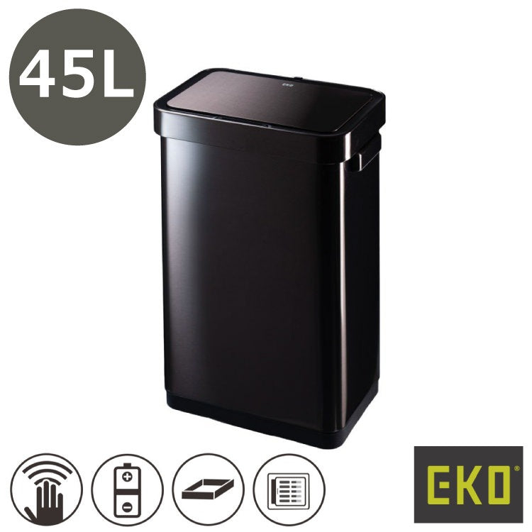 EKO(イーケーオー) デラックスミラージュT センサービン45L｜ゴミ箱 2色展開(ブラック/シルバー) センサータイプ ステンレス 大容量 EK9378-45L
