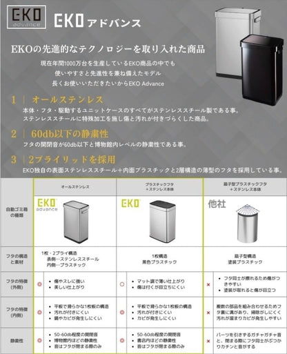 EKO(イーケーオー) デラックスミラージュT センサービン45L｜ゴミ箱 2色展開(ブラック/シルバー) センサータイプ ステンレス 大容量 EK9378-45L