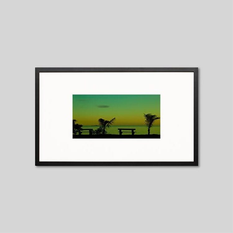 IGREBOW ニューカレドニア 夕暮れの海とヤシの木｜[ウッド 1×2] アイグレボウ インテリアフォト ピクチャーアート 写真