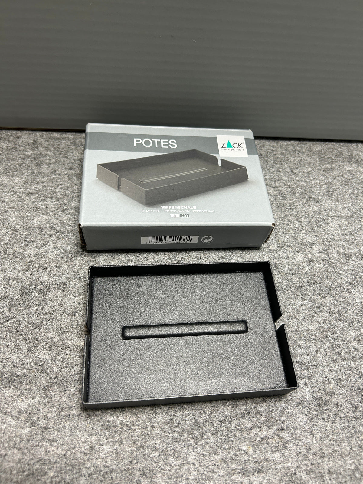 [SAMPLE] ソープディッシュ｜ZACK 40537 POTES MB ソープトレー 石鹸置き 幅12.5cm 奥行き8.5cm 高さ2cm 18/10ステンレス製 マットブラック