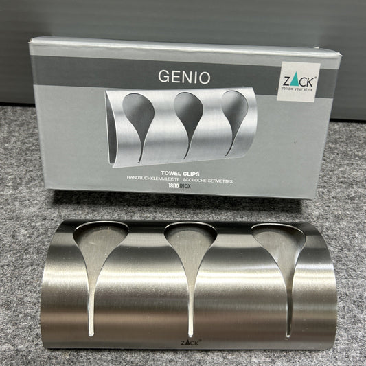 [SAMPLE] タオル掛け｜ZACK 40149 GENIO HL タオルクリップラック タオルフックレール 3枚掛け タオルフック タオルホルダー シール接着タイプ 縦7.5cm 横15cm 18/10ステンレス製 ヘアライン仕上げ H2-174