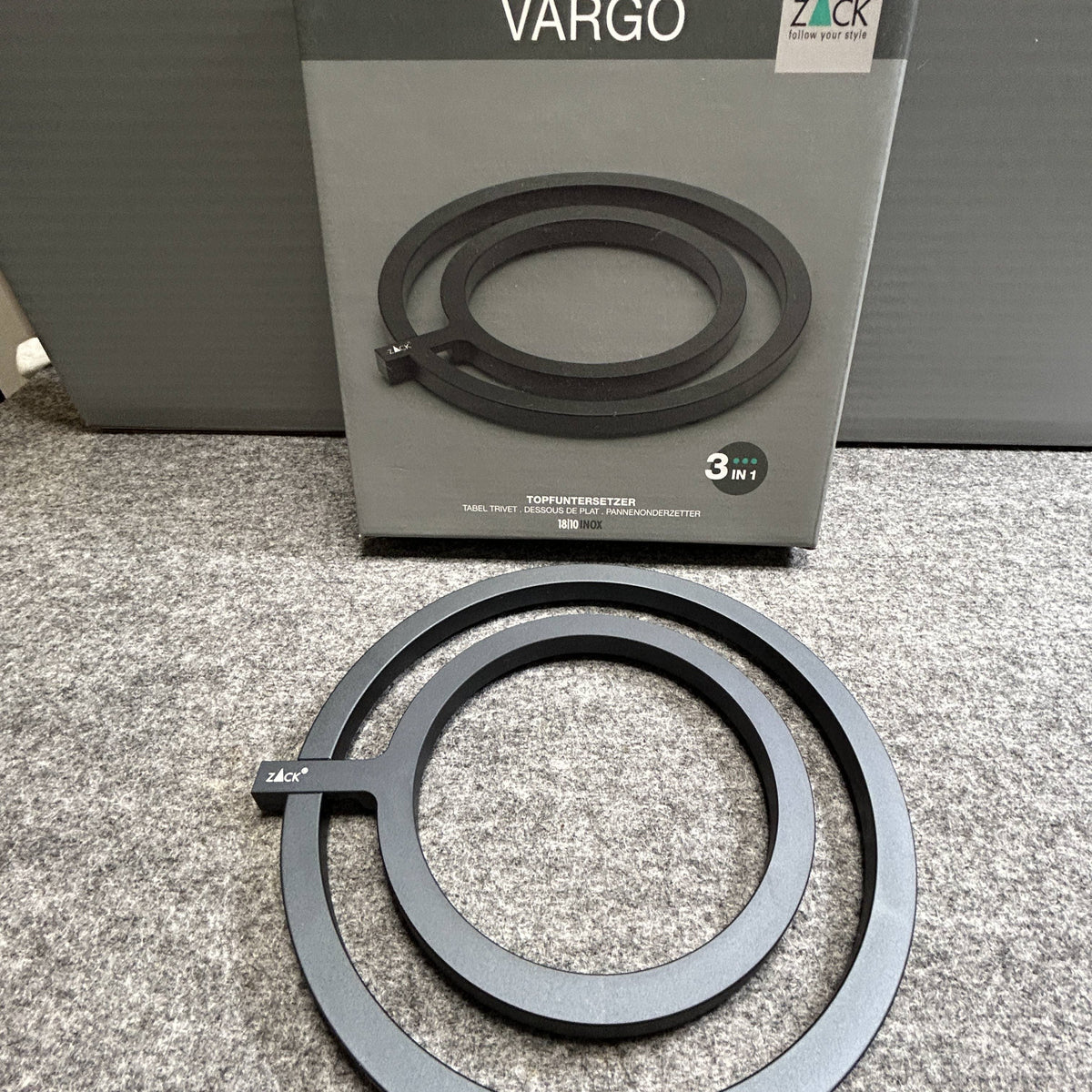 [SAMPLE] テーブルトライベット｜ZACK 20329 VARGO アルミ製(黒色アルマイト処理) マットブラック 鍋敷 直径17cm 高さ1.3cm