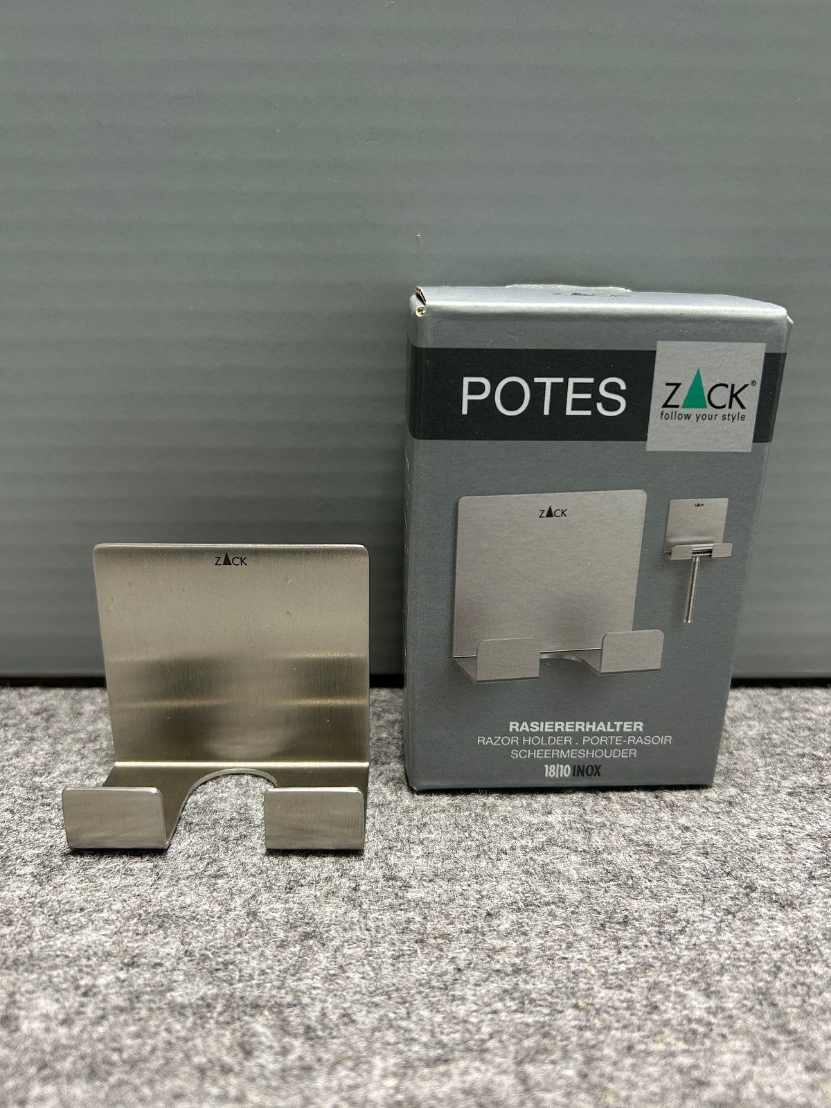 [SAMPLE] レイザーホルダー｜ZACK 40603 POTES HL ひげそり 洗面収納 接着シールタイプ 高さ5.5cm 幅6cm 18/10ステンレス製 ヘアライン仕上げ