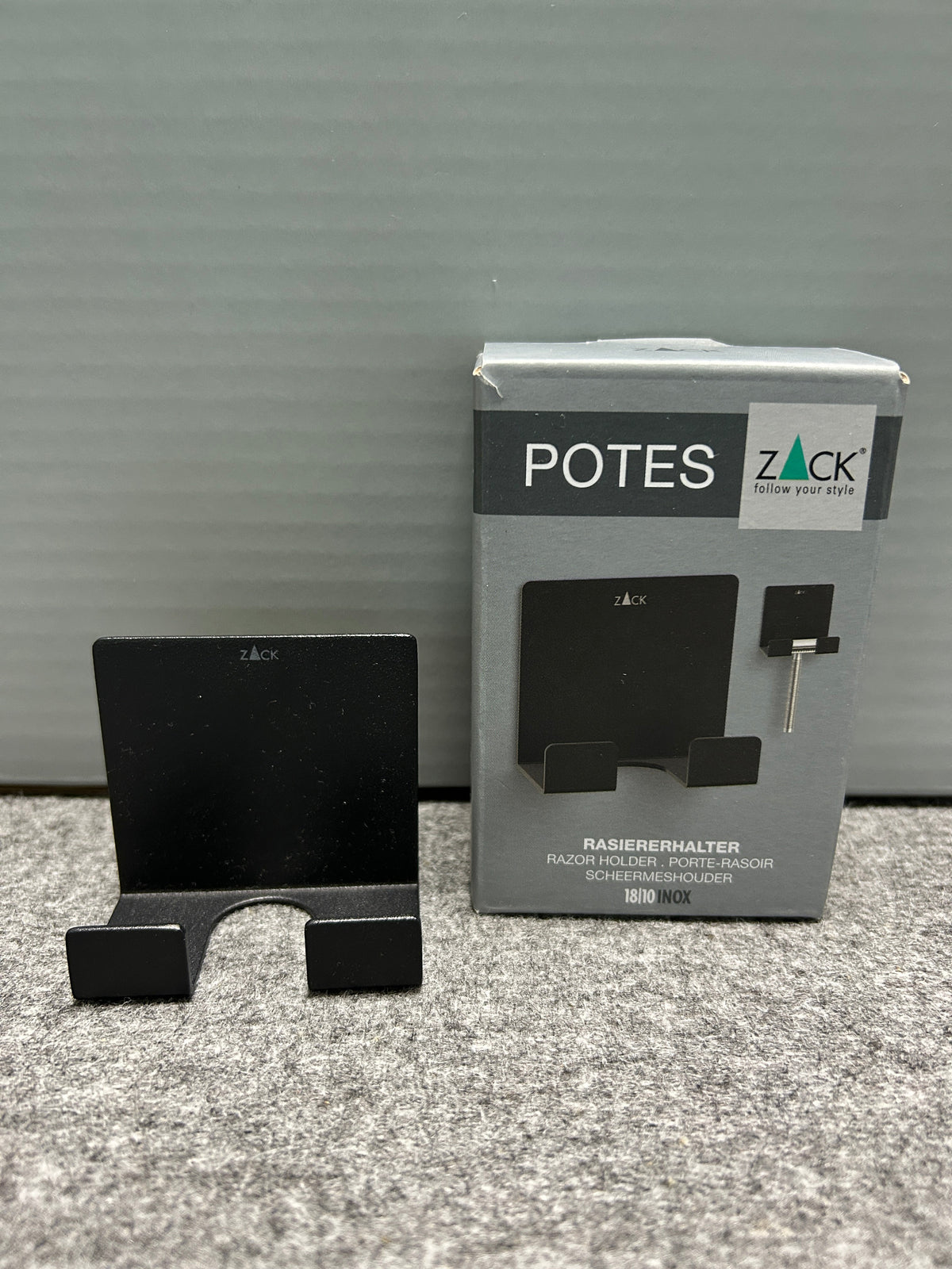 [SAMPLE] レイザーホルダー｜ZACK 40604 POTES MB ひげそり 洗面収納 接着シールタイプ 高さ5.5cm 幅6cm 18/10ステンレス製 マットブラック