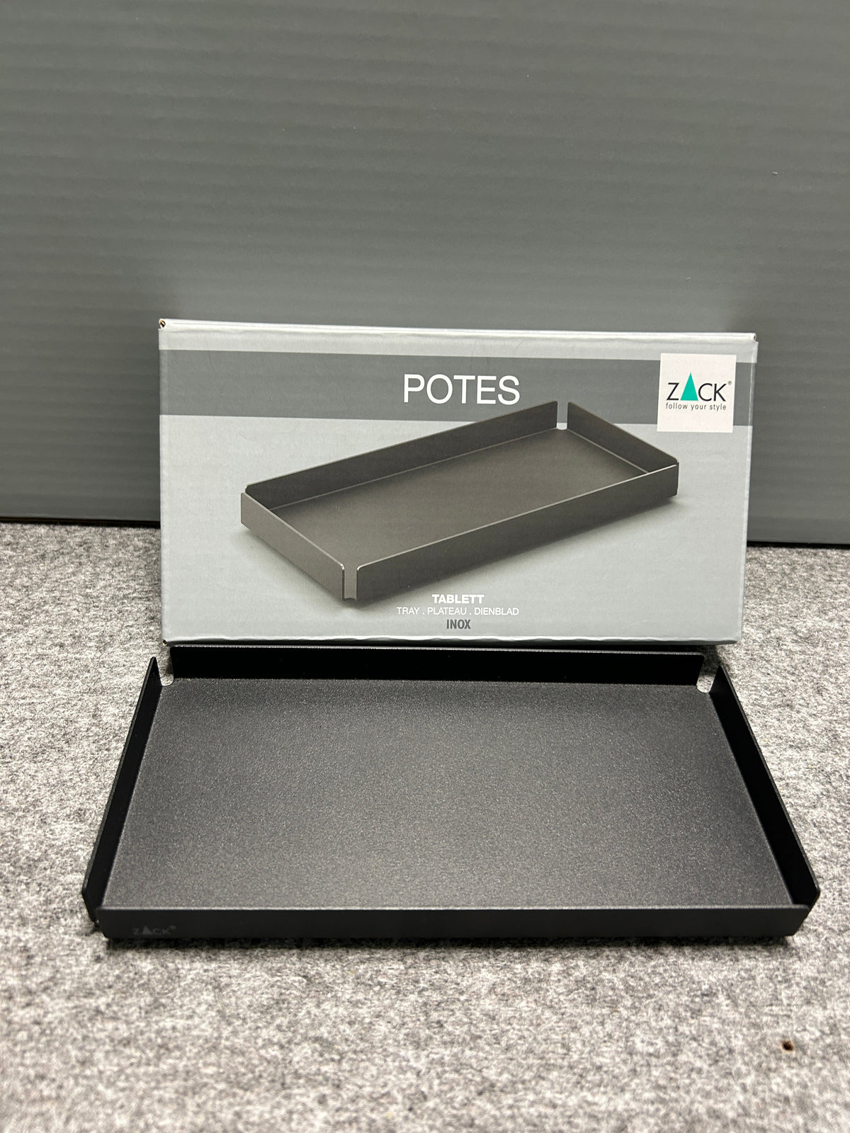 [SAMPLE] トレイS｜ZACK 40539 POTES MB 小物入れ コスメケース 洗面収納 幅20cm 高さ2cm 奥行き10cm 18/10ステンレス製 マットブラック H2-38 [在庫有り]