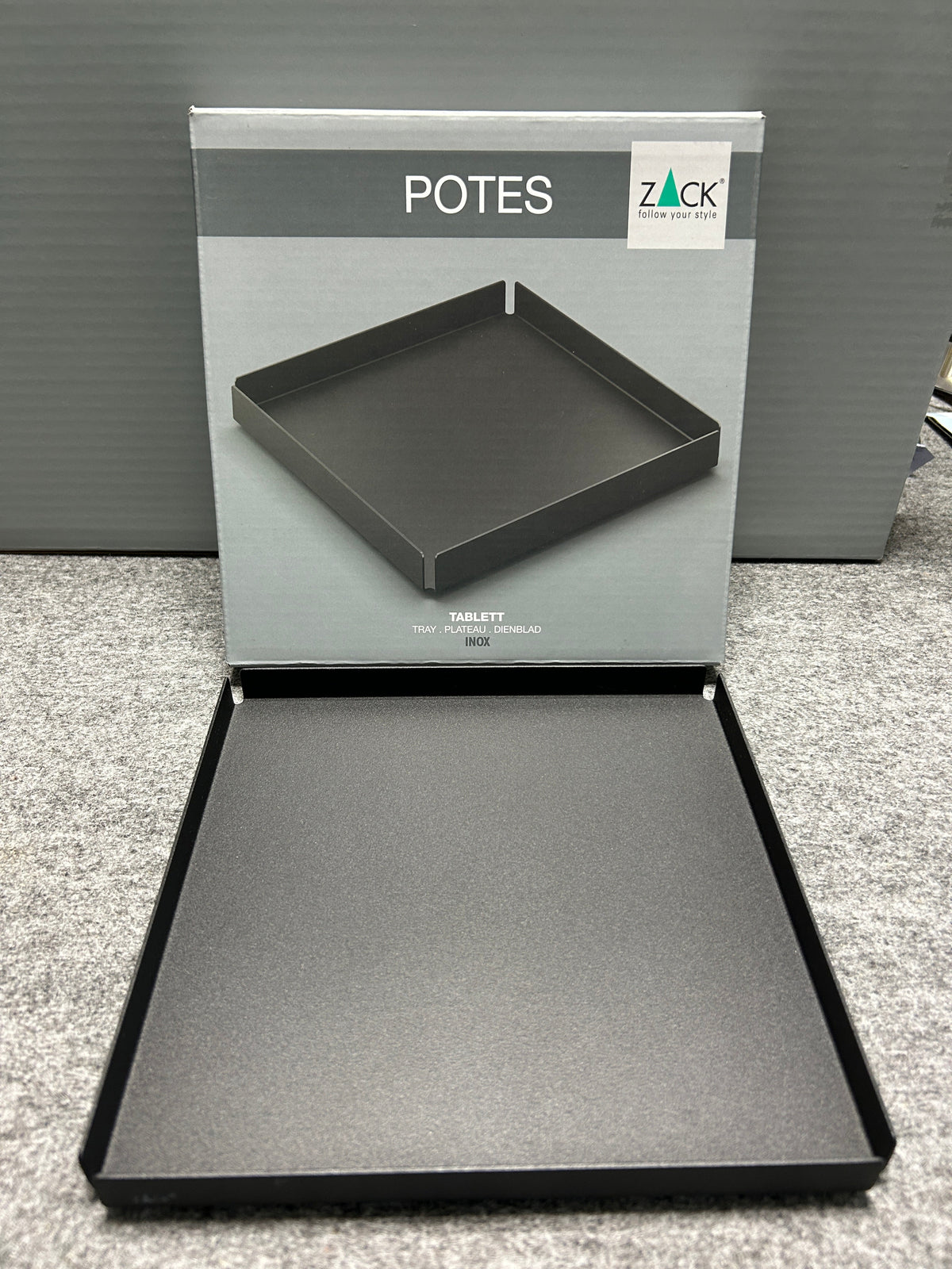 [SAMPLE] トレイL｜ZACK 40538 POTES MB 小物入れ コスメケース 洗面収納 幅20cm 高さ2cm 奥行き20cm 18/10ステンレス製 マットブラック [在庫有り]