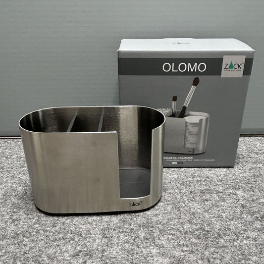 [SAMPLE] コスメティクスオーガナイザー｜ZACK 40566 OLOMO HL コットンパッドスタンド コスメケース メイク小物 洗面収納 幅14cm 高さ9.4cm 奥行き6.3cm 18/10ステンレス製 ヘアライン仕上げ