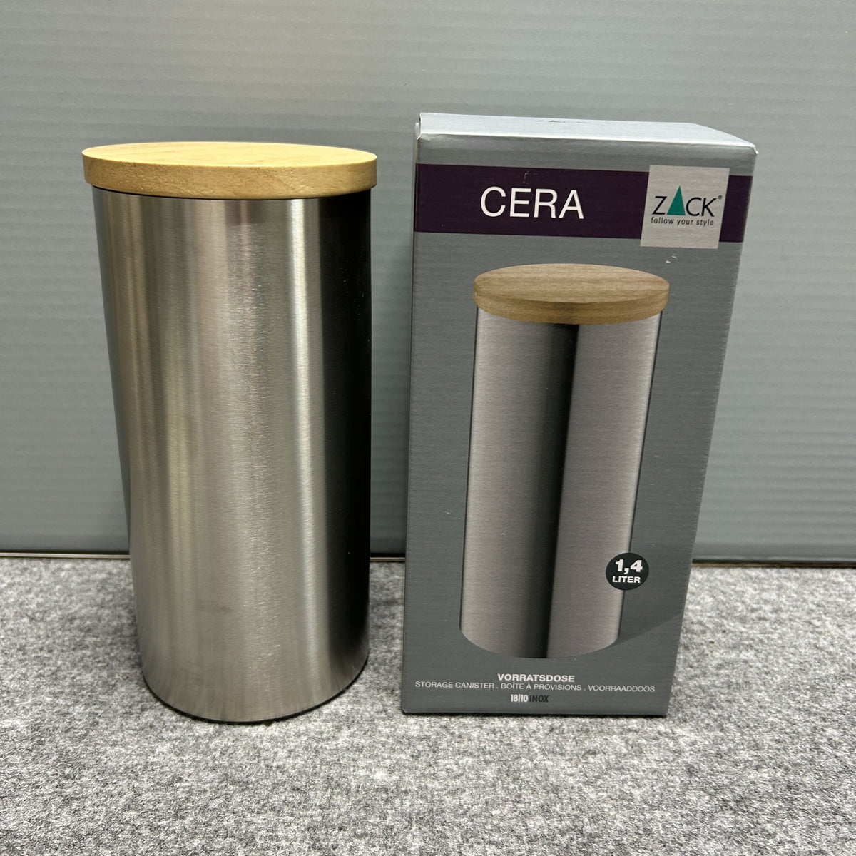 [SAMPLE] キャニスターL｜ZACK 24005 CERA HL 紅茶 茶葉 ティーバッグ 珈琲 保存容器 高さ22.2cm 直径10.2cm 18/10ステンレス製 ヘアライン仕上げ H2-405