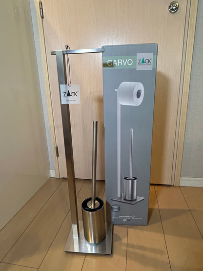 [SAMPLE] トイレットペーパースタンド｜ZACK 40488 CARVO HL トイレットバトラー  トイレブラシスタンド トイレブラシ 高さ71.8cm ベース幅15cm 奥行き18cm 18/10ステンレス製 ヘアライン仕上げ