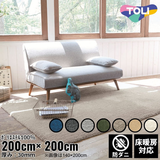 200×200cm ラグ Plain Qサイズ ホワイト(4601-Q)サンド(4602-Q)ライトグレー(4603-Q)モスグリーン(4604-Q)ライトグレー(4605-Q)ダークグレー(4606-Q)ネイビー(4607-Q) 防ダニ 床暖房対応｜