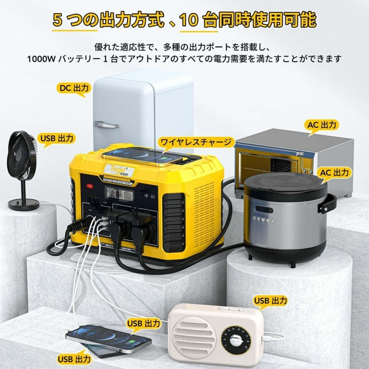 ポータブル電源 ポータブルバッテリー ADVANCE1000 TO GO POWER｜933Wh/1000W 超軽量＆大容量 高出力 BMS LED付き ハンディ コンパクト 停電対策 防災用に 災害時に 車中泊 アウトドア キャンプ [メーカー在庫あり]
