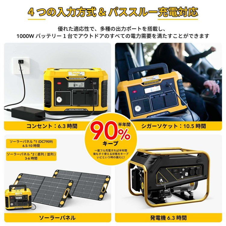 ポータブル電源 ポータブルバッテリー ADVANCE1000 TO GO POWER｜933Wh/1000W 超軽量＆大容量 高出力 BMS LED付き ハンディ コンパクト 停電対策 防災用に 災害時に 車中泊 アウトドア キャンプ [メーカー在庫あり]