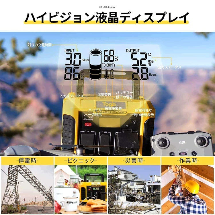 ポータブル電源 ポータブルバッテリー ADVANCE350 TO GO POWER｜346Wh/330W 軽量 高出力 BMS LED付き 防災安全協会推奨 ハンディ コンパクト 停電対策 防災用に 災害時に 車中泊 アウトドア キャンプ [メーカー在庫あり]