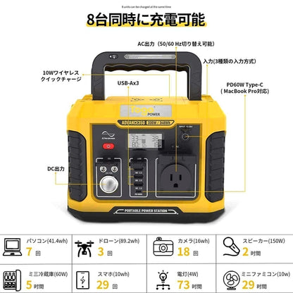 ポータブル電源 ポータブルバッテリー ADVANCE350 TO GO POWER｜346Wh/330W 軽量 高出力 BMS LED付き 防災安全協会推奨 ハンディ コンパクト 停電対策 防災用に 災害時に 車中泊 アウトドア キャンプ [メーカー在庫あり]