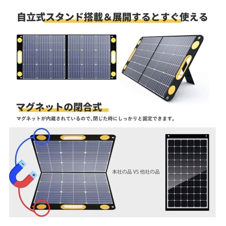 折り畳み式ソーラーパネル マグネットボタン付き 太陽光パネル TSP-100M TO GO POWER｜100W 簡単着脱 マグネット式 防災安全協会推奨 ハンディ コンパクト 防災用に 車中泊 アウトドア キャンプ