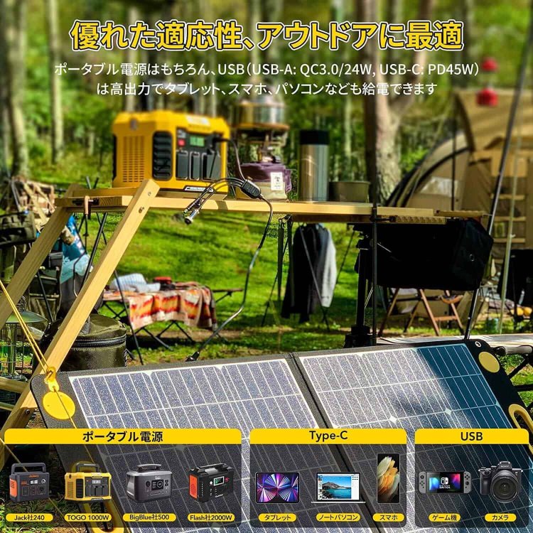 折り畳み式ソーラーパネル マグネットボタン付き 太陽光パネル TSP-100M TO GO POWER｜100W 簡単着脱 マグネット式 防災安全協会推奨 ハンディ コンパクト 防災用に 車中泊 アウトドア キャンプ