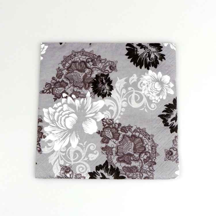 ランチナプキン(20枚入)33×33cm PAPER+DESIGN グレーフラワー PD21466