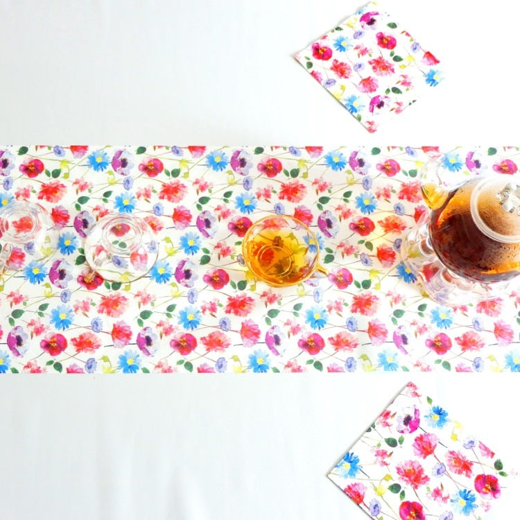 テーブルランナー 400x32.5cm PAPER+DESIGN パンジー ブルー×レッド PD95226