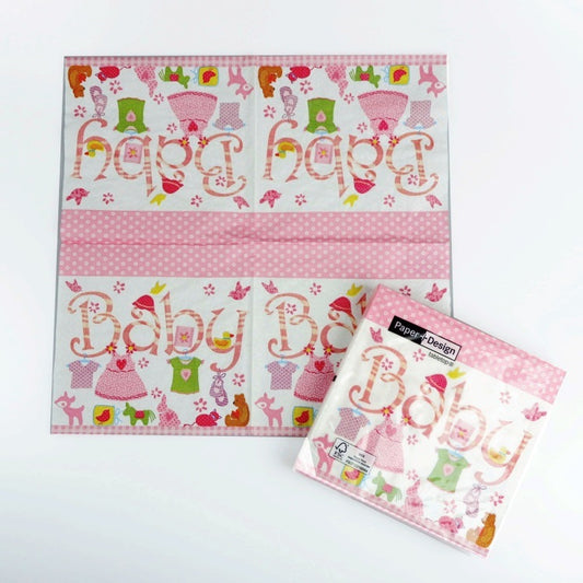 ランチナプキン(20枚入)33x33cm PAPER+DESIGN ベイビー ピンク 女の子 PD21581 [在庫有り]