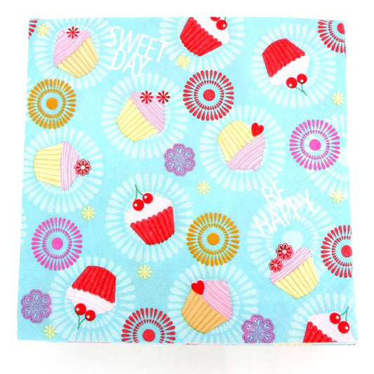 ランチナプキン(20枚入)33×33cm PAPER+DESIGN グリーン カップケーキ LN0858 [在庫有り]