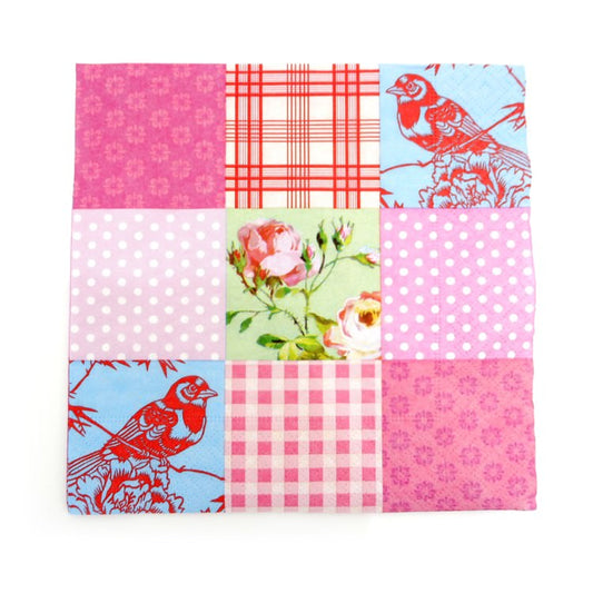 ランチナプキン(20枚入)33×33cm PAPER+DESIGN パッチワーク模様 ピンク LN0537
