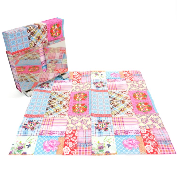 ランチナプキン(20枚入)33×33cm PAPER+DESIGN パッチワーク模様 ピンク×ブルー PDLN0864