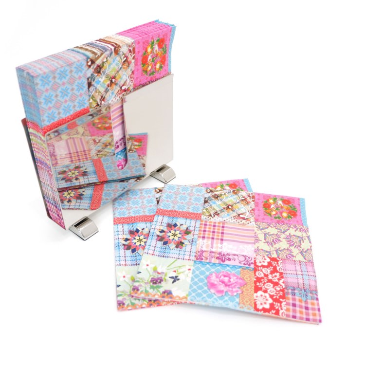 ランチナプキン(20枚入)33×33cm PAPER+DESIGN パッチワーク模様 ピンク×ブルー PDLN0864
