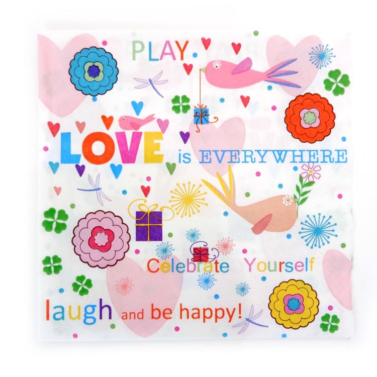 ランチナプキン(20枚入)33×33cm PAPER+DESIGN LOVE HAPPY カラフル LN0748