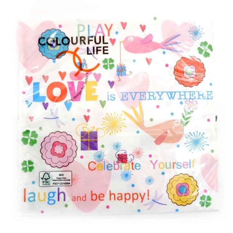 ランチナプキン(20枚入)33×33cm PAPER+DESIGN LOVE HAPPY カラフル LN0748