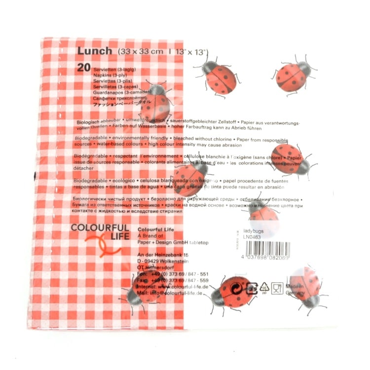 ランチナプキン(20枚入)33×33cm PAPER+DESIGN てんとう虫 チェック レッド×ホワイト LN0463 [在庫有り]