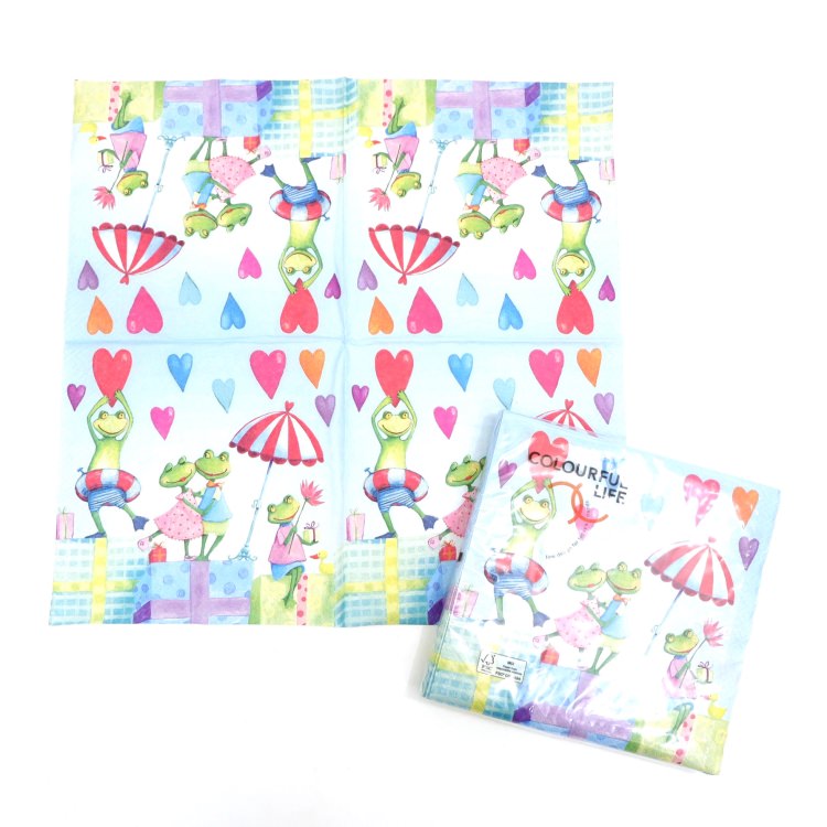 ランチナプキン(20枚入)33×33cm PAPER+DESIGN フロッグ グリーン ハート LN0771 [在庫有り]