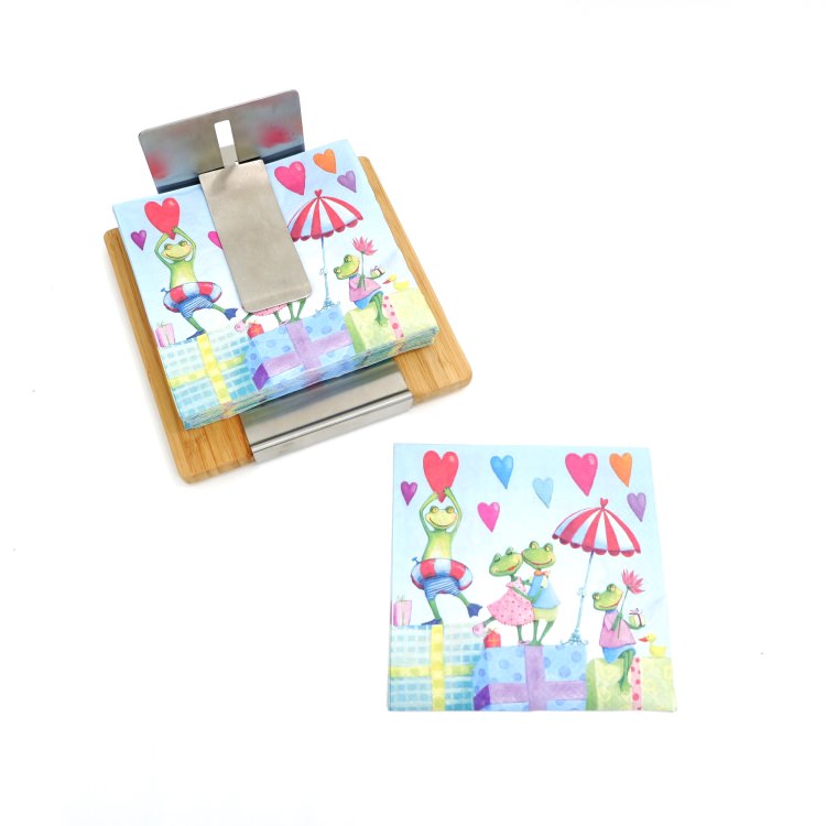ランチナプキン(20枚入)33×33cm PAPER+DESIGN フロッグ グリーン ハート LN0771 [在庫有り]