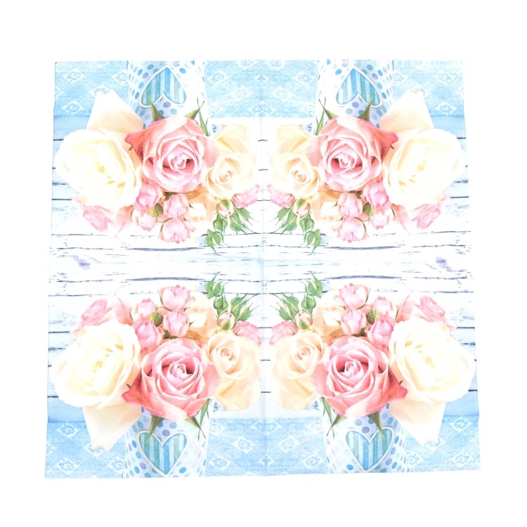 ランチナプキン(20枚入)33×33cm PAPER+DESIGN ローズ 水色×ピンク PD200357 [在庫有り]