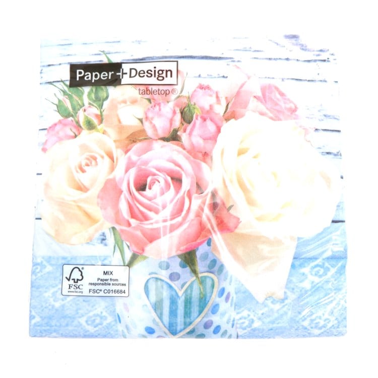 ランチナプキン(20枚入)33×33cm PAPER+DESIGN ローズ 水色×ピンク PD200357 [在庫有り]