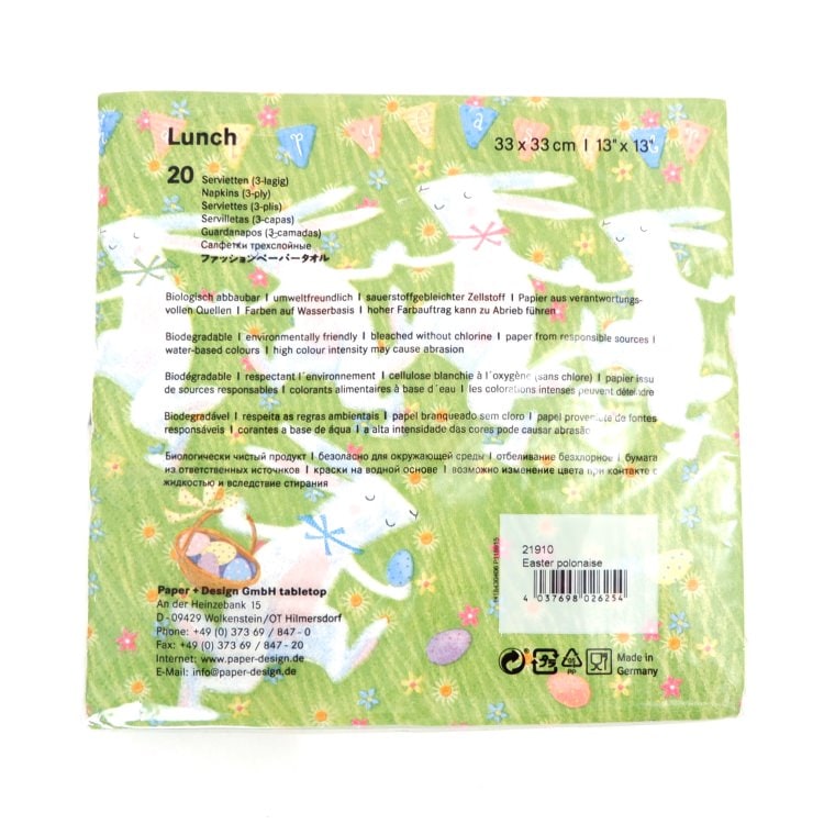 ランチナプキン(20枚入)33×33cm PAPER+DESIGN うさぎ グリーン PD21910 [在庫有り]